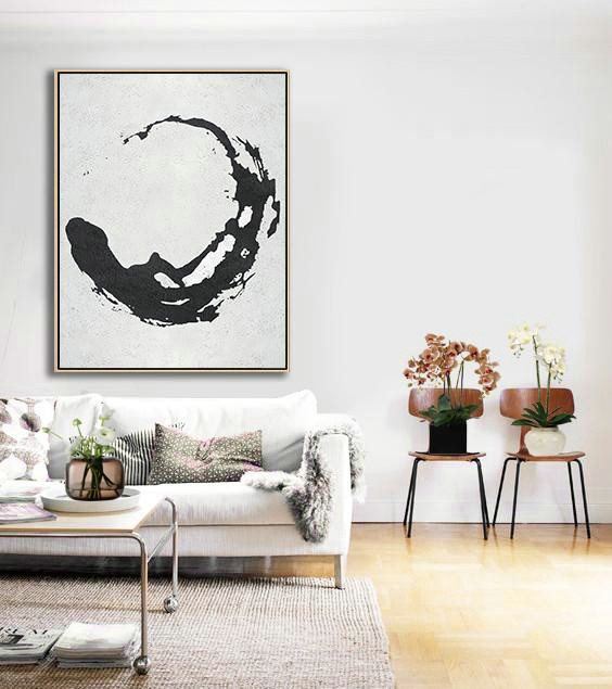 Modern Paintings,Black And White Minimal Painting On Canvas - Contemporary Artwork